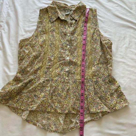 American Rag Sleeveless Yellow Floral Tank Top Cottage Peasant Lace Button Up Sm - Picture 6 of 6